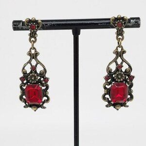 Florenza Gorgeous Red Rhinestone Dangle Earrings